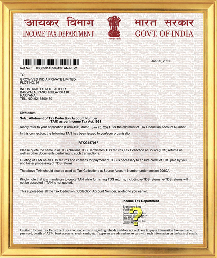 Certificate Of TAN